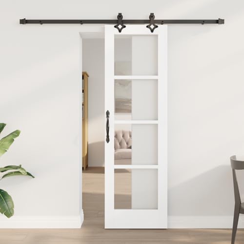 HOMEELIKE Schiebet¨¹r mit Zubeh?r-Set 'ORKDAL'Wei? aus massivem Holz & Glas von HOMEELIKE