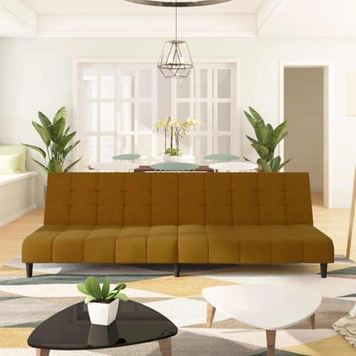HOMEELIKE Schlafsofa 2-Sitzer Braun Samt von HOMEELIKE