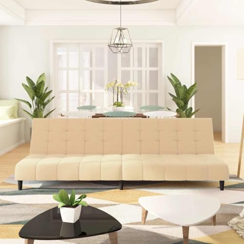 HOMEELIKE Schlafsofa 2-Sitzer Creme Samt HOMEELIKE Schlafsofa 2-Sitzer Creme Samt von HOMEELIKE
