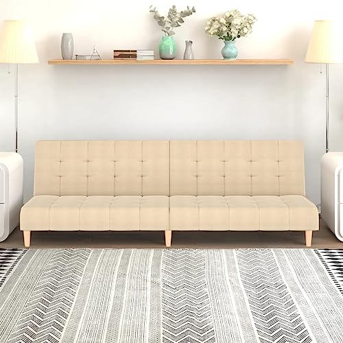 HOMEELIKE Schlafsofa 2-Sitzer Creme Stoff von HOMEELIKE