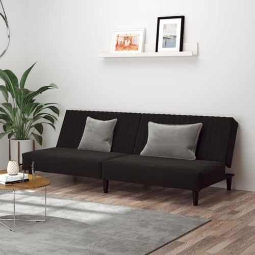 HOMEELIKE Schwarz Samt Schlafsofa 2-Sitzer mit Robustem Holzrahmen - Ideal f¨¹r Wohnzimmer, Studentenzimmer und B¨¹ros von HOMEELIKE