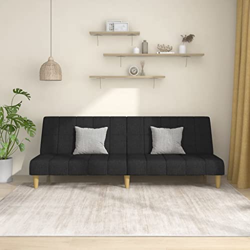 HOMEELIKE Schlafsofa 2-Sitzer Schwarz Stoff mit 2-in-1 Funktion f¨¹r Wohnzimmer und B¨¹ro von HOMEELIKE