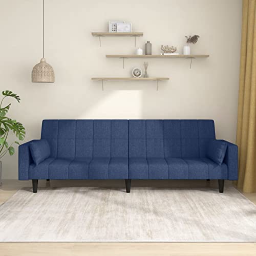 HOMEELIKE Schlafsofa 2-Sitzer mit 2 Kissen Blau Stoff von HOMEELIKE