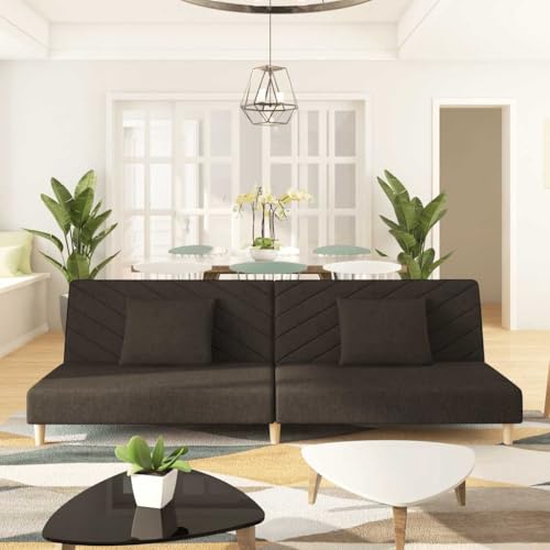 HOMEELIKE Schlafsofa 2-Sitzer mit 2 Kissen Braun Stoff von HOMEELIKE
