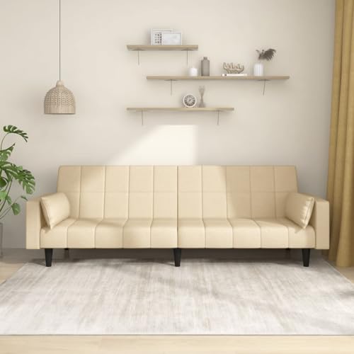 HOMEELIKE Schlafsofa 2-Sitzer mit 2 Kissen Creme Stoff HOMEELIKE Schlafsofa 2-Sitzer mit 2 Kissen Creme Stoff von HOMEELIKE