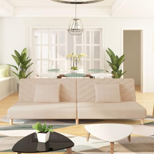 HOMEELIKE Schlafsofa 2-Sitzer mit 2 Kissen Creme Stoff HOMEELIKE Schlafsofa 2-Sitzer mit 2 Kissen Creme Stoff von HOMEELIKE