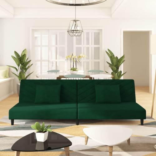 HOMEELIKE Schlafsofa 2-Sitzer mit 2 Kissen Dunkelgr¨¹n Samt von HOMEELIKE
