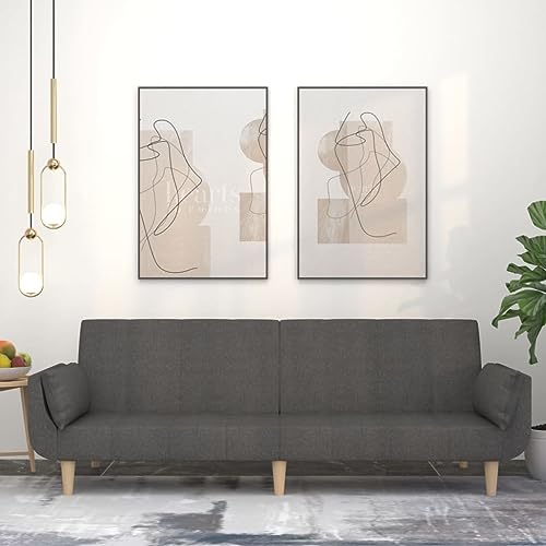 HOMEELIKE Schlafsofa 2-Sitzer mit 2 Kissen Dunkelgrau Stoff HOMEELIKE Schlafsofa 2-Sitzer mit 2 Kissen Dunkelgrau Stoff von HOMEELIKE
