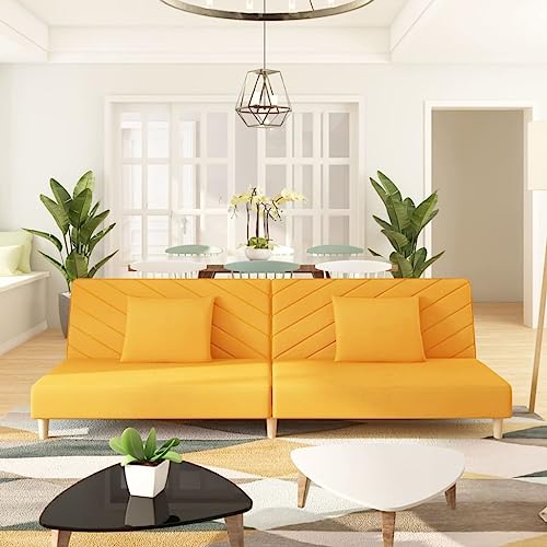 HOMEELIKE Schlafsofa 2-Sitzer mit 2 Kissen Gelb Stoff HOMEELIKE Schlafsofa 2-Sitzer mit 2 Kissen Gelb Stoff von HOMEELIKE