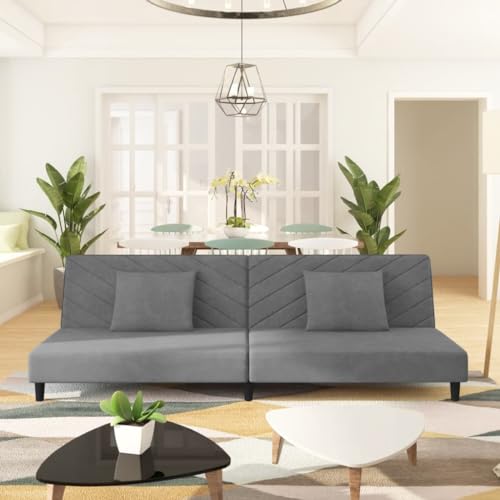 HOMEELIKE Schlafsofa 2-Sitzer mit 2 Kissen Hellgrau Samt von HOMEELIKE