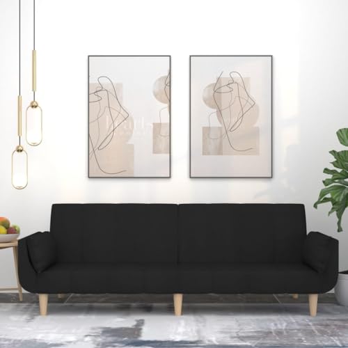 HOMEELIKE Schlafsofa 2-Sitzer mit 2 Kissen Schwarz Stoff HOMEELIKE Schlafsofa 2-Sitzer mit 2 Kissen Schwarz Stoff von HOMEELIKE
