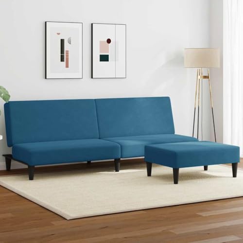 HOMEELIKE Schlafsofa 2-Sitzer mit Fu?hocker Blau Samt HOMEELIKE Schlafsofa 2-Sitzer mit Fu?hocker Blau Samt von HOMEELIKE