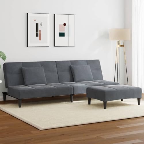 HOMEELIKE Schlafsofa 2-Sitzer mit Fu?hocker Dunkelgrau Samt von HOMEELIKE