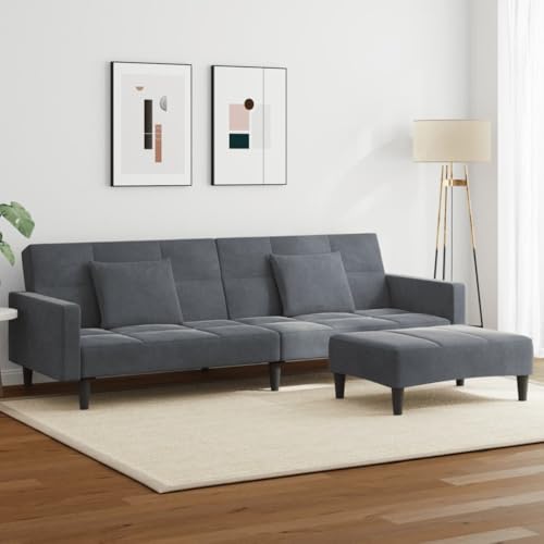 HOMEELIKE Schlafsofa 2-Sitzer mit Fu?hocker Dunkelgrau Samt von HOMEELIKE
