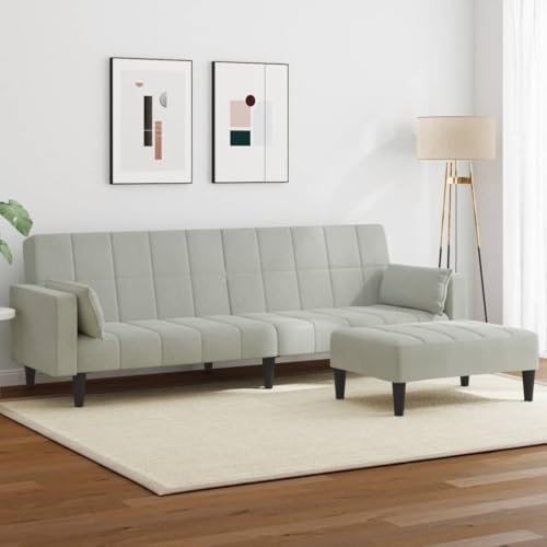 HOMEELIKE Schlafsofa 2-Sitzer mit Fu?hocker Hellgrau Samt von HOMEELIKE