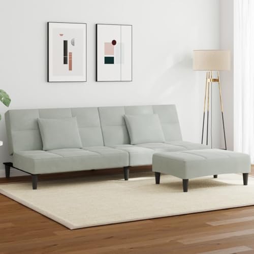 HOMEELIKE Schlafsofa 2-Sitzer mit Fu?hocker Hellgrau Samt von HOMEELIKE
