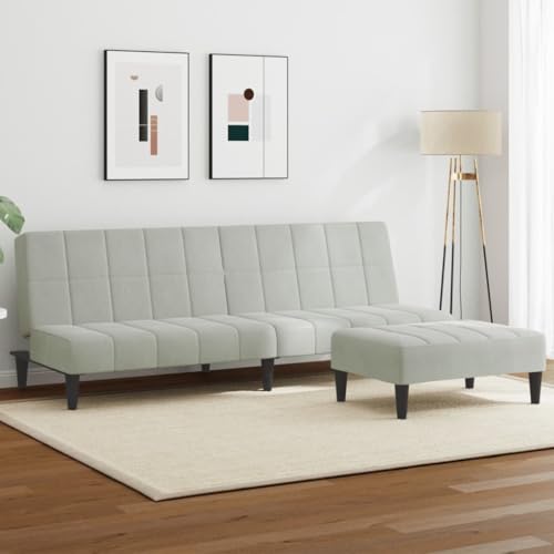 HOMEELIKE Schlafsofa 2-Sitzer mit Fu?hocker Hellgrau Samt HOMEELIKE Schlafsofa 2-Sitzer mit Fu?hocker Hellgrau Samt von HOMEELIKE
