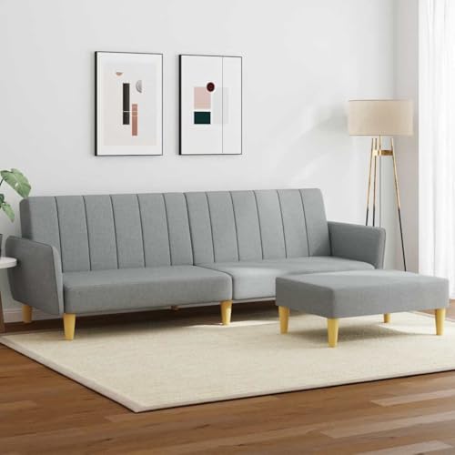 HOMEELIKE Schlafsofa 2-Sitzer mit Fu?hocker Hellgrau Stoff von HOMEELIKE