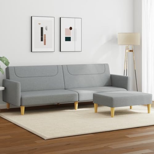 HOMEELIKE Schlafsofa 2-Sitzer mit Fu?hocker Hellgrau Stoff von HOMEELIKE