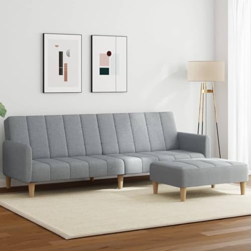HOMEELIKE Schlafsofa 2-Sitzer mit Fu?hocker Hellgrau Stoff von HOMEELIKE