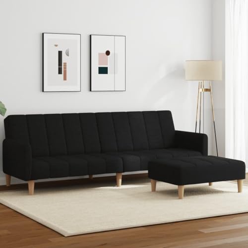 HOMEELIKE Schlafsofa 2-Sitzer mit Fu?hocker Schwarz Stoff von HOMEELIKE