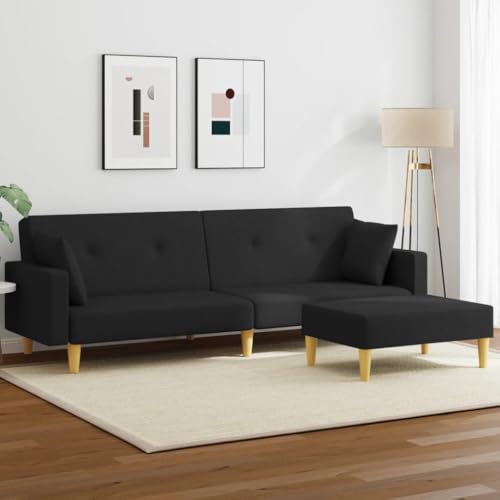 HOMEELIKE Schlafsofa 2-Sitzer mit Fu?hocker Schwarz Stoff HOMEELIKE Schlafsofa 2-Sitzer mit Fu?hocker Schwarz Stoff von HOMEELIKE