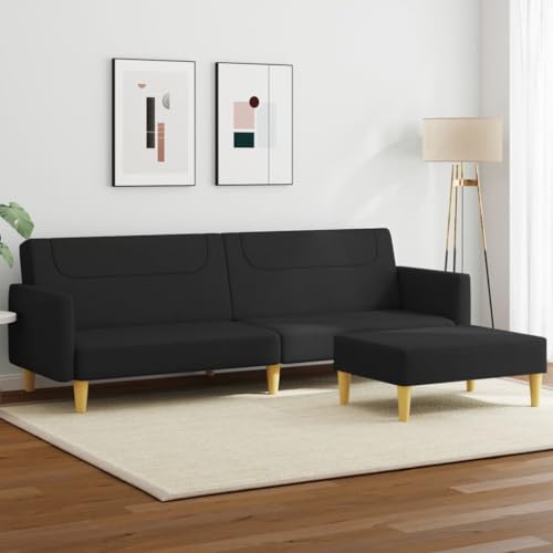 HOMEELIKE Schlafsofa 2-Sitzer mit Fu?hocker Schwarz Stoff von HOMEELIKE