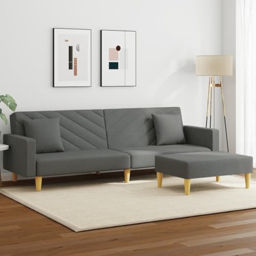 HOMEELIKE Schlafsofa 2-Sitzer mit Kissen und Fu?hocker Dunkelgrau Stoff HOMEELIKE Schlafsofa 2-Sitzer mit Kissen und Fu?hocker Dunkelgrau Stoff von HOMEELIKE