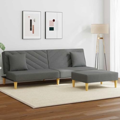 HOMEELIKE Schlafsofa 2-Sitzer mit Kissen und Fu?hocker Dunkelgrau Stoff HOMEELIKE Schlafsofa 2-Sitzer mit Kissen und Fu?hocker Dunkelgrau Stoff von HOMEELIKE