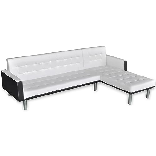 HOMEELIKE Schlafsofa in L-Form Kunstleder Wei? und Schwarz von HOMEELIKE