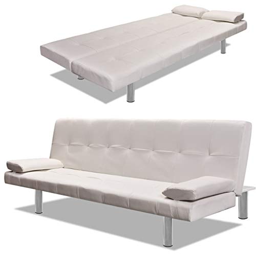 HOMEELIKE Schlafsofa mit 2 Kissen Kunstleder Ausziehbar Cremewei? von HOMEELIKE