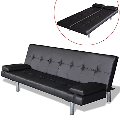 HOMEELIKE Schlafsofa mit 2 Kissen Kunstleder Ausziehbar Schwarz HOMEELIKE Schlafsofa mit 2 Kissen Kunstleder Ausziehbar Schwarz von HOMEELIKE