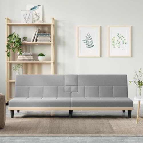 HOMEELIKE Schlafsofa mit Getr?nkehaltern Hellgrau Stoff von HOMEELIKE