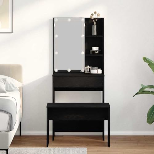 HOMEELIKE Schminktisch Set Schwarze Eiche 60 x 40 x 140 cm Holzwerkstoff von HOMEELIKE