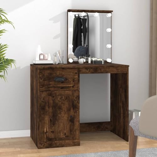 HOMEELIKE Schminktisch mit LEDs R?uchereiche 90x50x132,5 cm Holzwerkstoff von HOMEELIKE