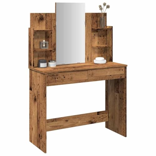 HOMEELIKE Schminktisch mit Spiegel Altholz-Optik 96x39x142 cm von HOMEELIKE