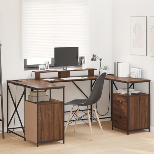 HOMEELIKE Schreibtisch Braun Eiche 182 x 101 x 87,5 cm Holzwerkstoff von HOMEELIKE