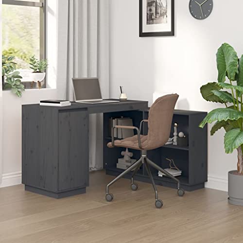 HOMEELIKE Schreibtisch Grau 110x50x75 cm Massivholz Kiefer von HOMEELIKE