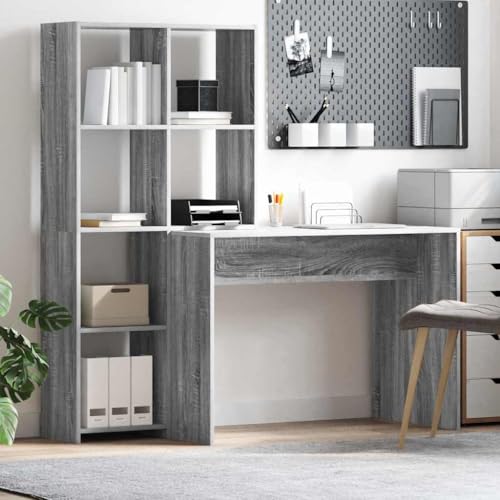 HOMEELIKE Schreibtisch Grau Sonoma 138.5 x 55 x 143 cm Holzwerkstoff von HOMEELIKE