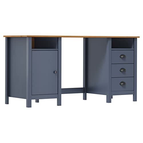 HOMEELIKE Schreibtisch Hill Grau 150x50x74 cm Massivholz Kiefer von HOMEELIKE