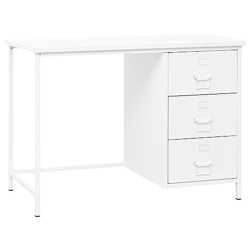 HOMEELIKE Schreibtisch Industrie-Stil mit Schubladen Weiss 105x52x75 cm von HOMEELIKE