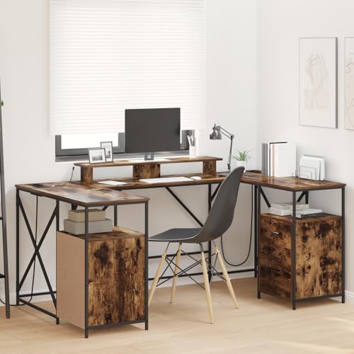 HOMEELIKE Schreibtisch Rauch-Eiche 182 x 101 x 87,5 cm Holzwerkstoff von HOMEELIKE