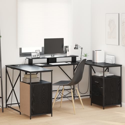 HOMEELIKE Schreibtisch Schwarz Eiche 182 x 101 x 87,5 cm Holzwerkstoff von HOMEELIKE