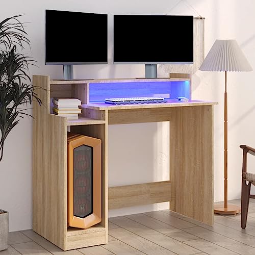 HOMEELIKE Schreibtisch mit LEDs Sonoma-Eiche 97x45x90 cm Holzwerkstoff HOMEELIKE Schreibtisch mit LEDs Sonoma-Eiche 97x45x90 cm Holzwerkstoff von HOMEELIKE