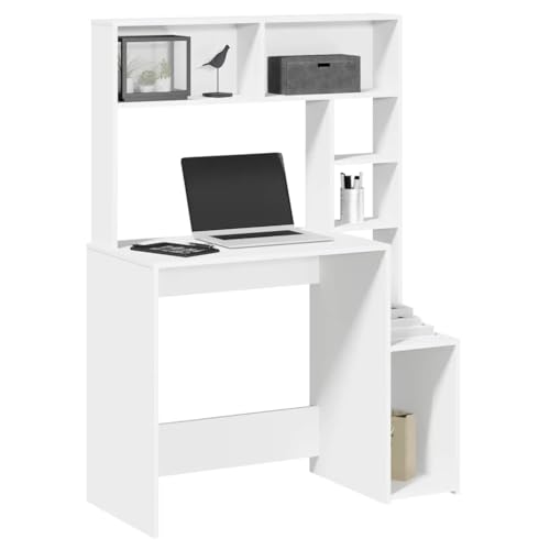 HOMEELIKE Schreibtisch mit Regal Weiss 100x45x140 cm Holzwerkstoff von HOMEELIKE