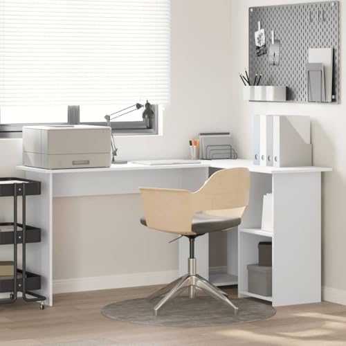 HOMEELIKE Schreibtisch mit Regal Weiss 142 x 102 x 73 cm Holzwerkstoff von HOMEELIKE