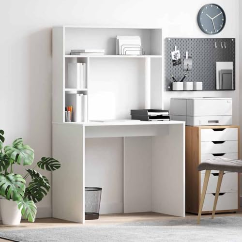 HOMEELIKE Schreibtisch mit Regal Weiss 91 x 50 x 149 cm Holzwerkstoff HOMEELIKE Schreibtisch mit Regal Weiss 91 x 50 x 149 cm Holzwerkstoff von HOMEELIKE