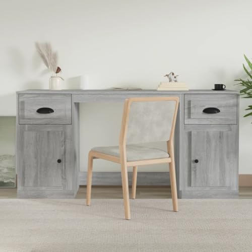 HOMEELIKE Schreibtisch mit Stauraum Grau Sonoma Holzwerkstoff von HOMEELIKE