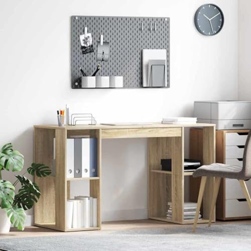 HOMEELIKE Schreibtisch mit Stauraum Sonoma Eiche 130 x 50,5 x 75 cm von HOMEELIKE