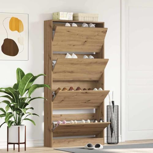 HOMEELIKE Schuhschrank mit Speicher Eiche handwerklich 80 x 21 x 163.5 cm von HOMEELIKE